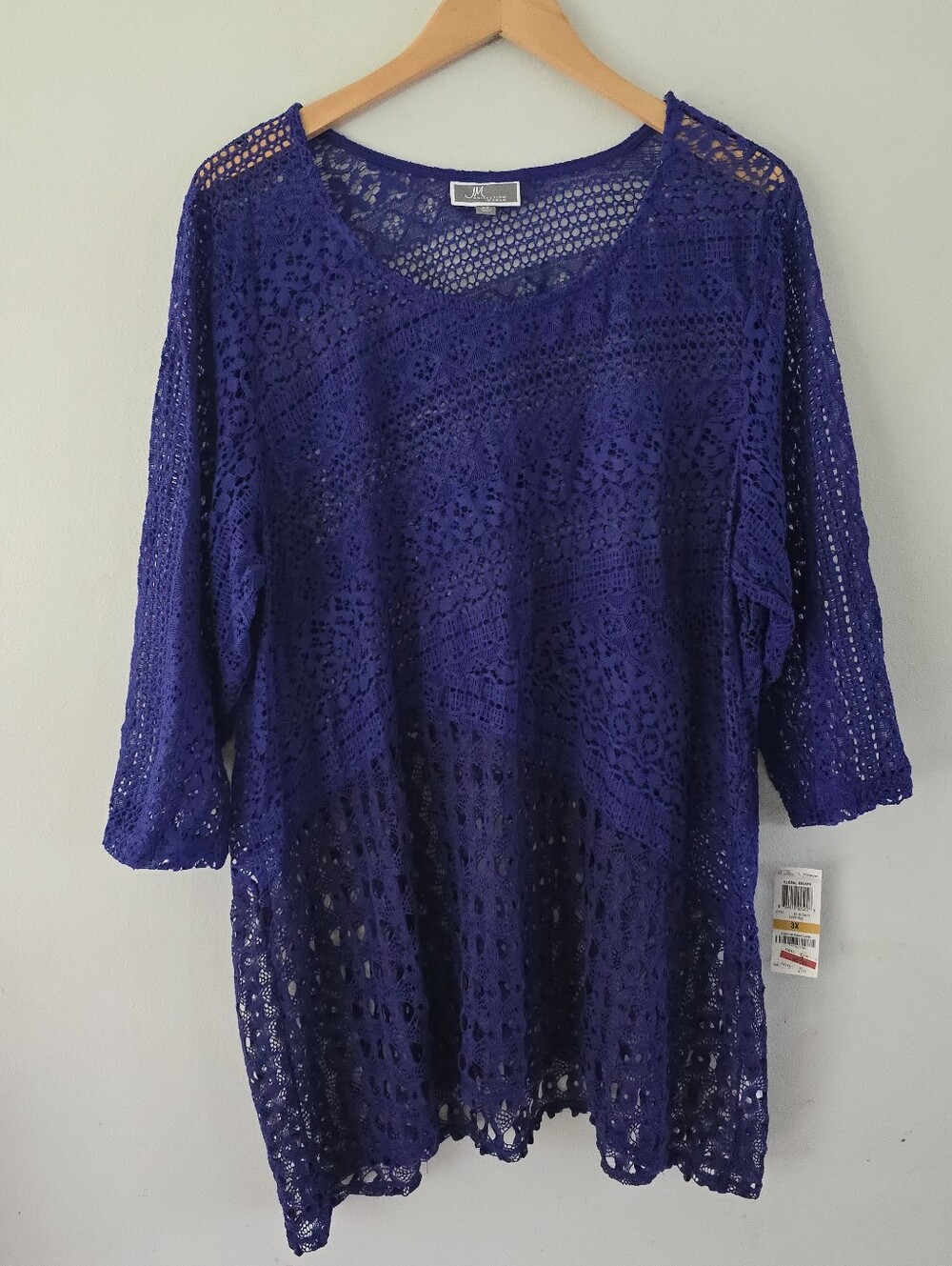 JM Collection Royal Purple Crochet Tunic Sweater